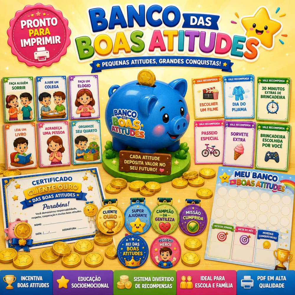 Banco das Boas Atitudes | Kit de Recompensas para Imprimir - Capa