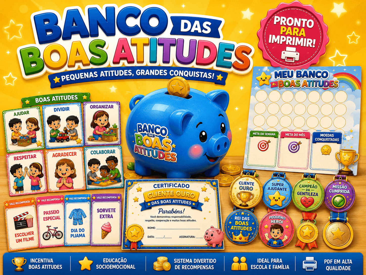 Banco das Boas Atitudes | Kit de Recompensas para Imprimir