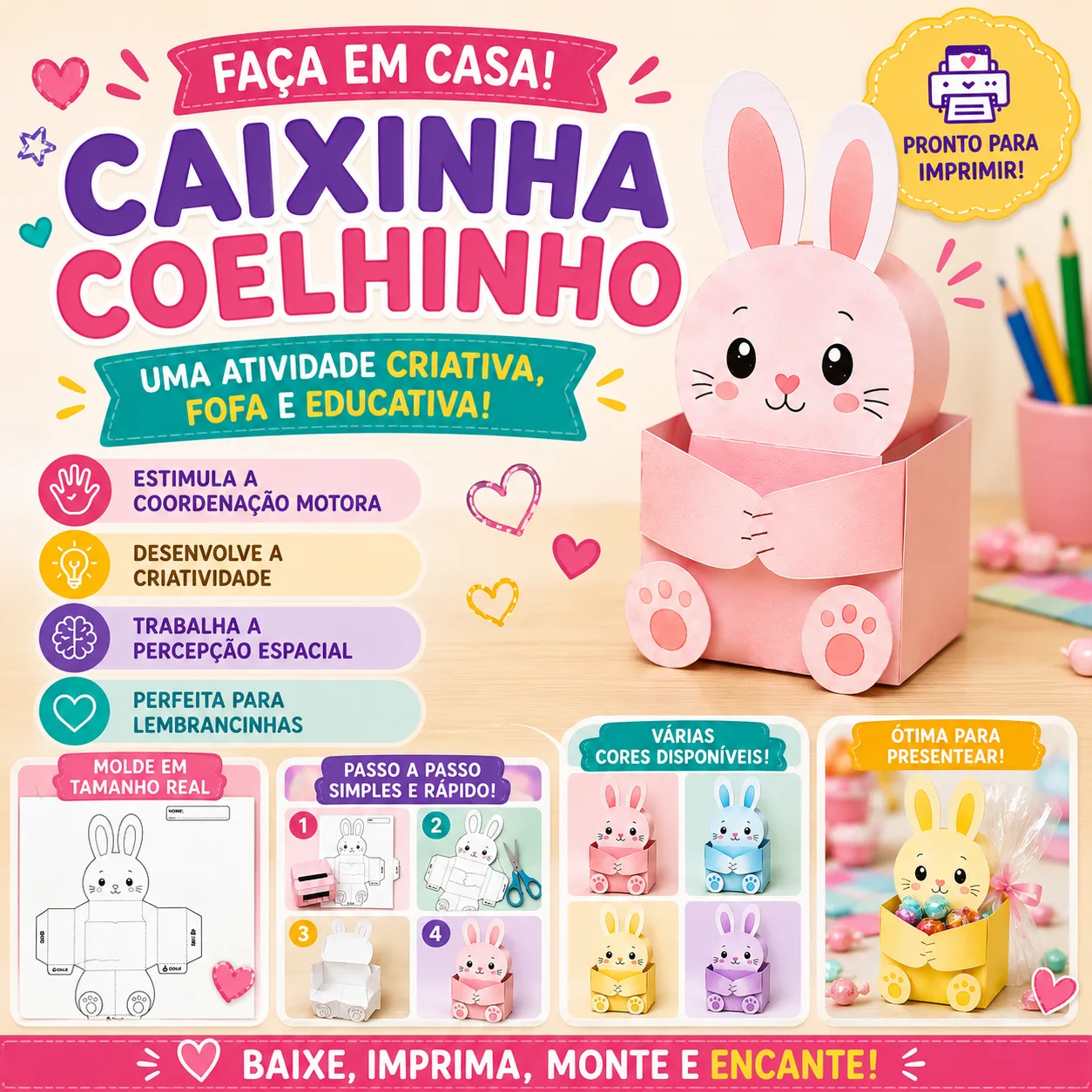 Caixinha Coelhinho para Imprimir, Recortar e Montar - Capa